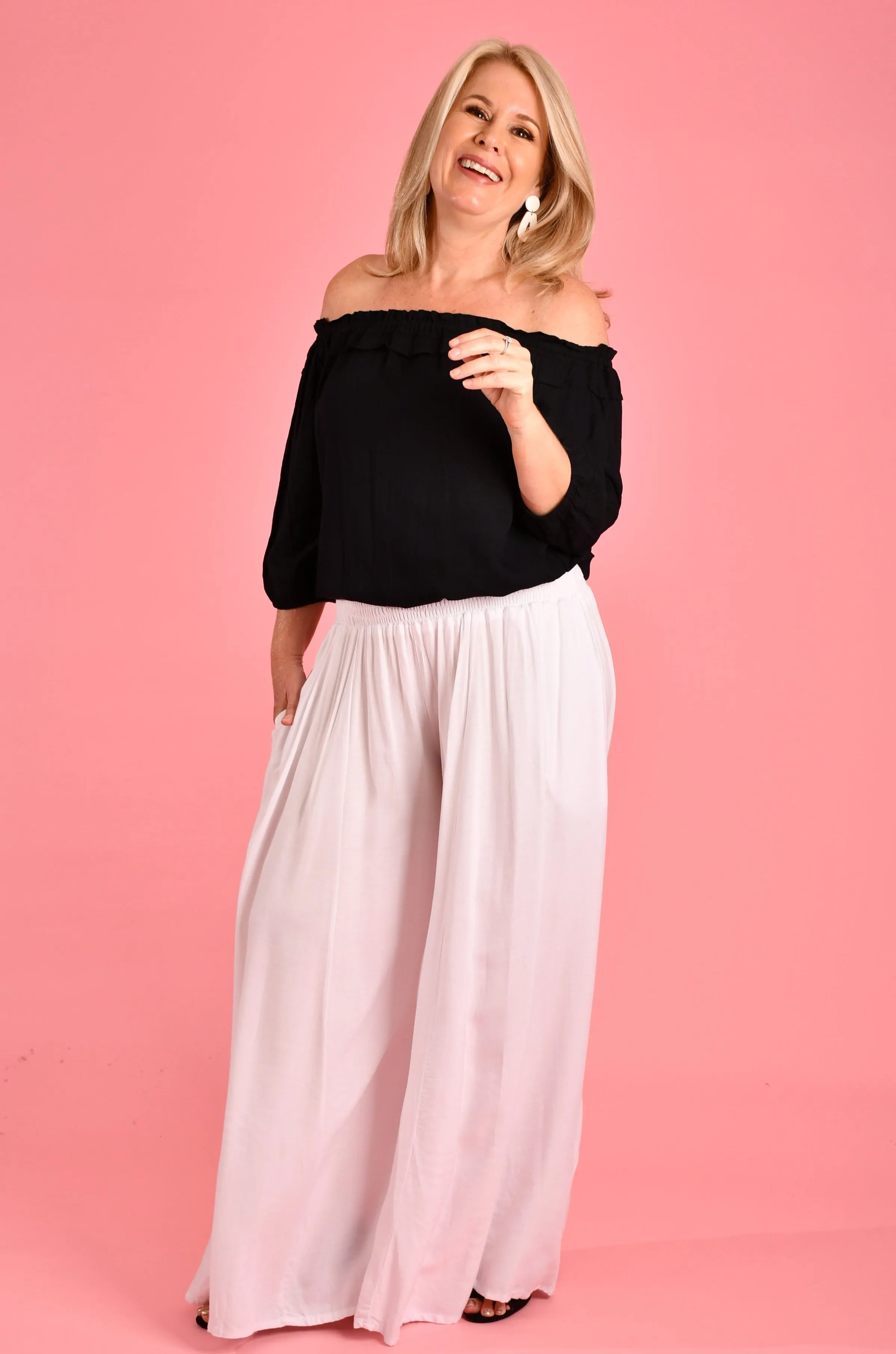 VBLP206 - FREMANTLE ROUCHED WIDE LEG PANT - WHITE