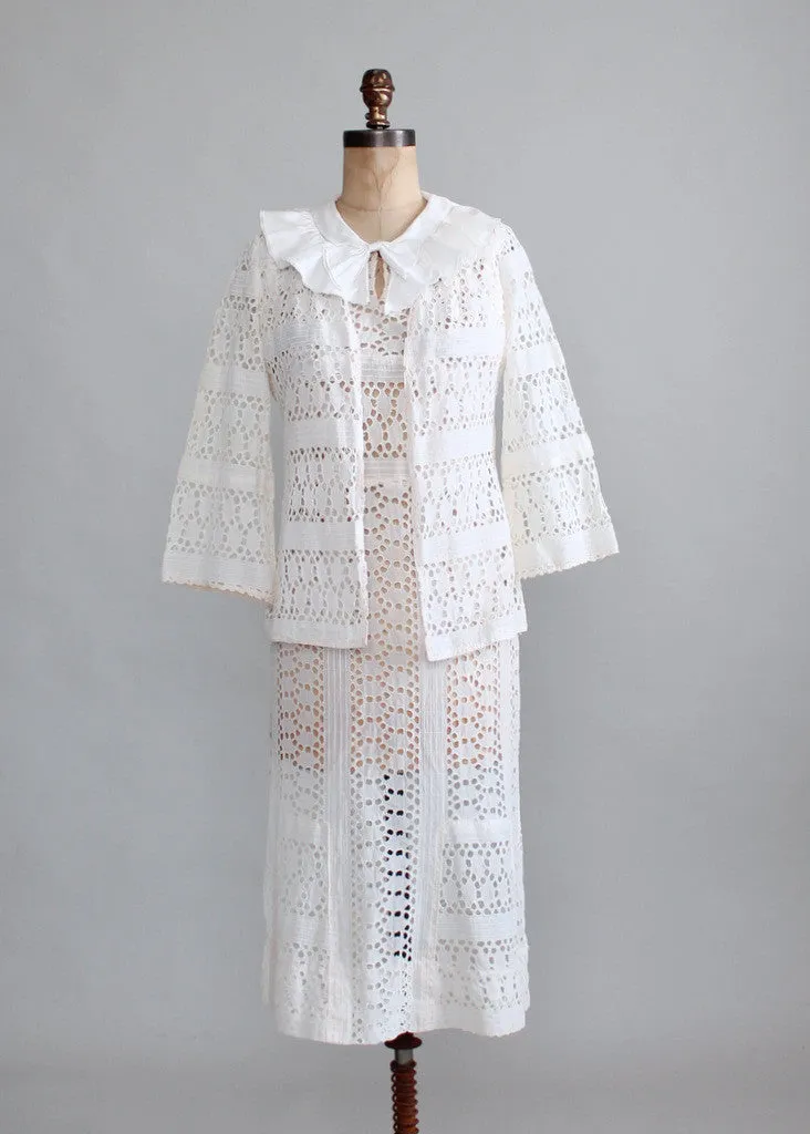 Vintage 1930s Ivory Eyelet Lace Dress and Jacket