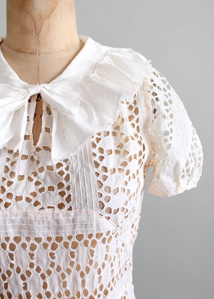 Vintage 1930s Ivory Eyelet Lace Dress and Jacket