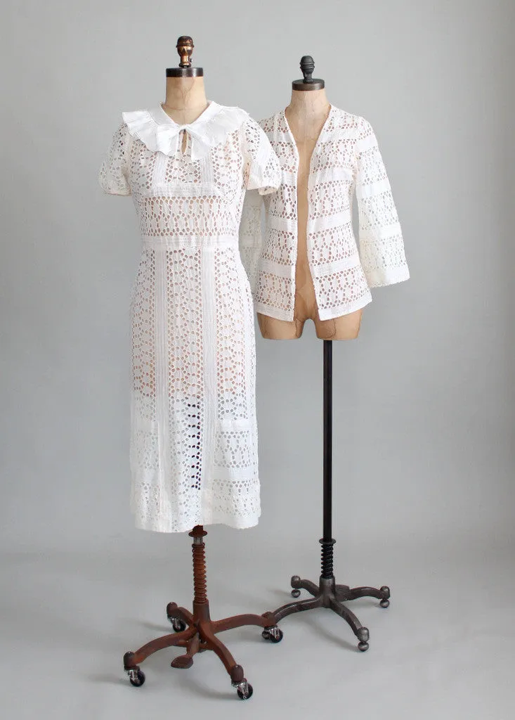 Vintage 1930s Ivory Eyelet Lace Dress and Jacket