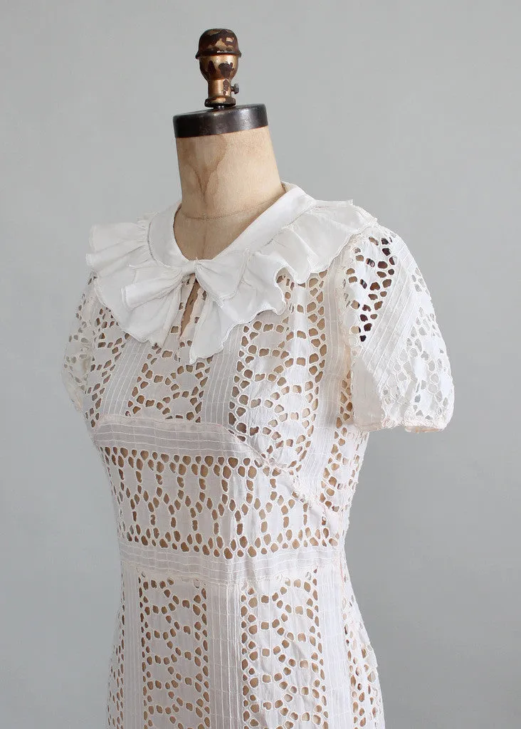 Vintage 1930s Ivory Eyelet Lace Dress and Jacket