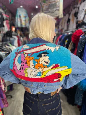 Vintage 80’s Cropped Patchwork Flintstones Jean Jacket