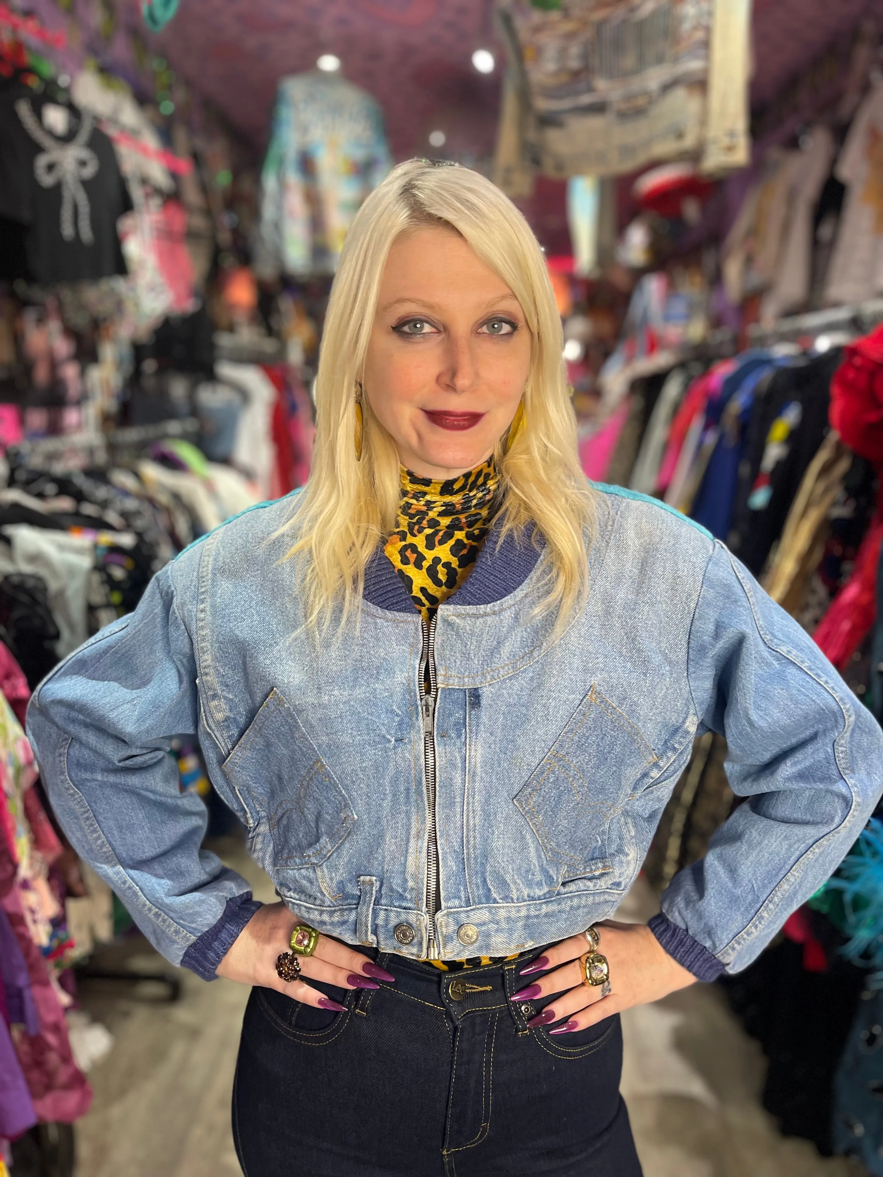 Vintage 80’s Cropped Patchwork Flintstones Jean Jacket