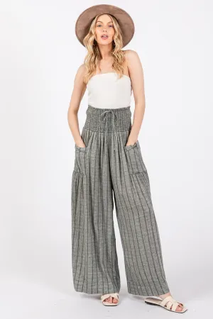 Washed Gauze Stripe Wide Leg Pants