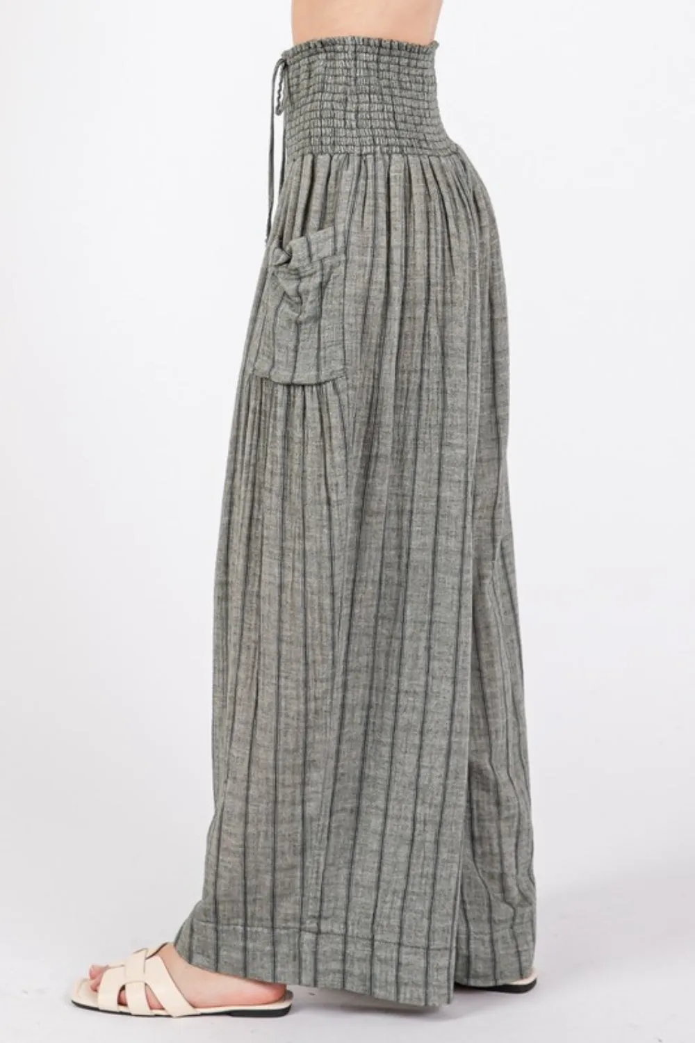 Washed Gauze Stripe Wide Leg Pants