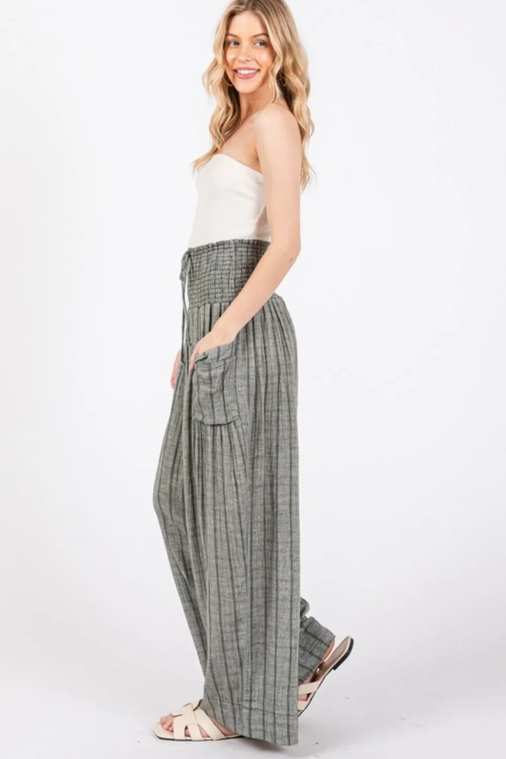 Washed Gauze Stripe Wide Leg Pants