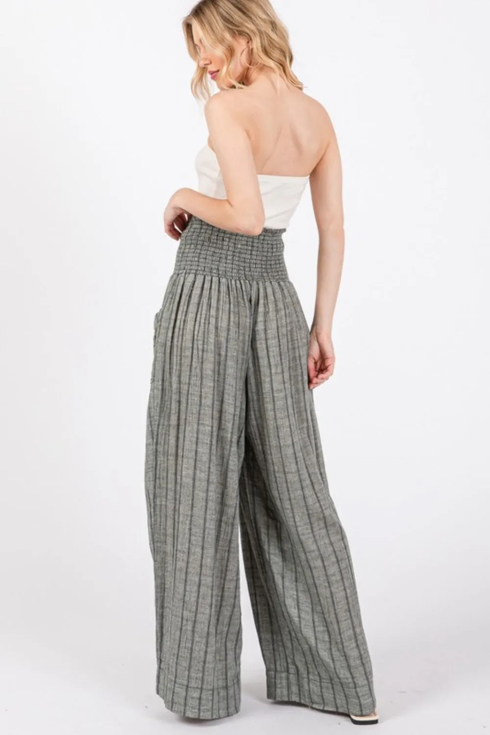 Washed Gauze Stripe Wide Leg Pants