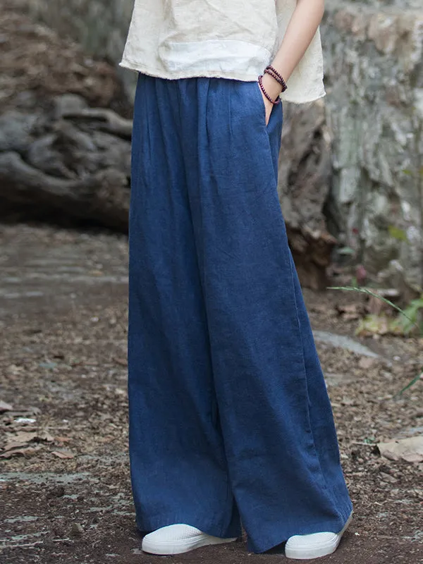 Wide Leg Elasticity Solid Color Pants Trousers