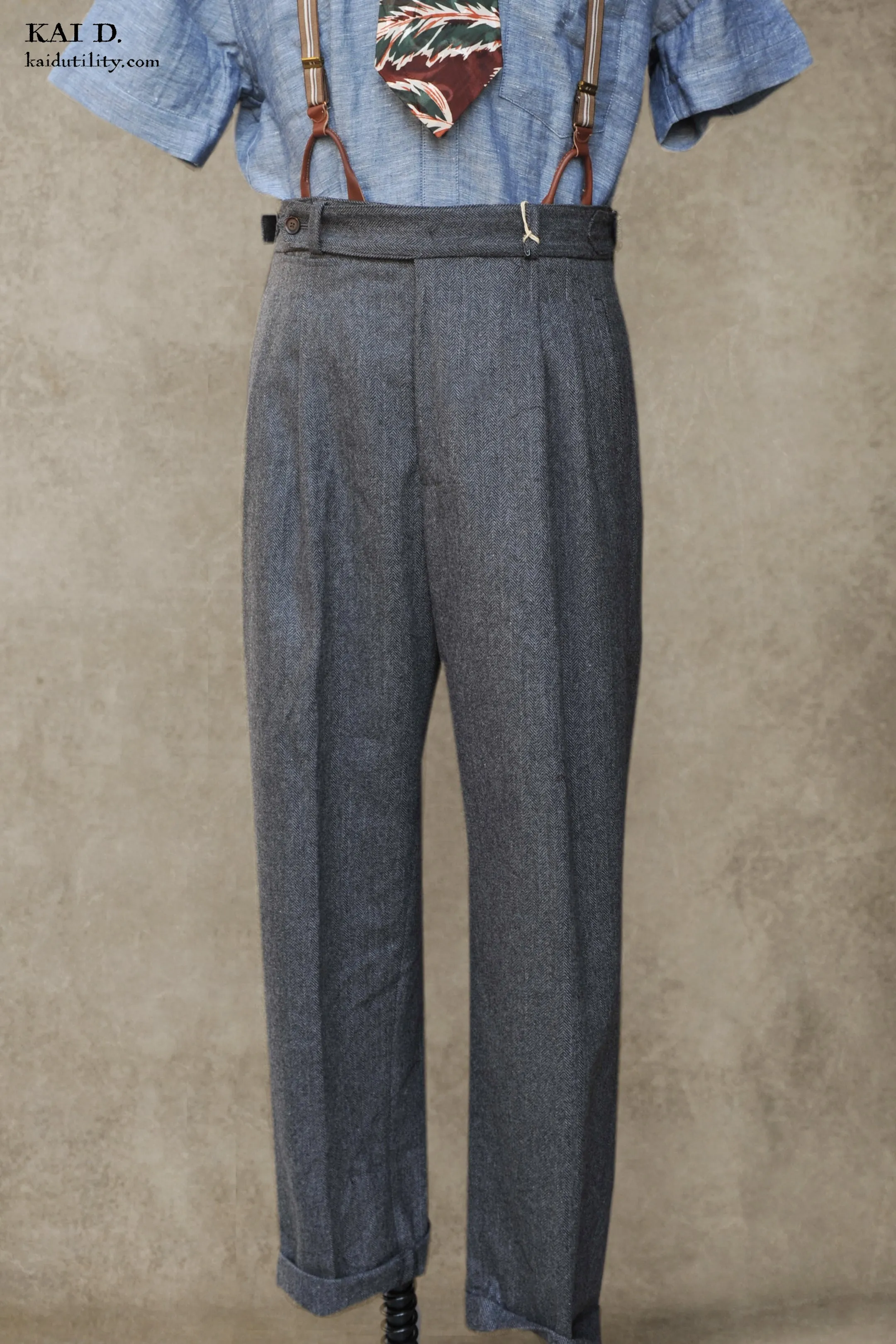 Wide Leg Matisse Pants - Wool Herringbone - 32