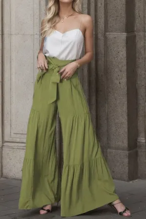 Wide Leg Pants Women's Boho Tied Waist Loose Fit Flowy Bell bottom Pants