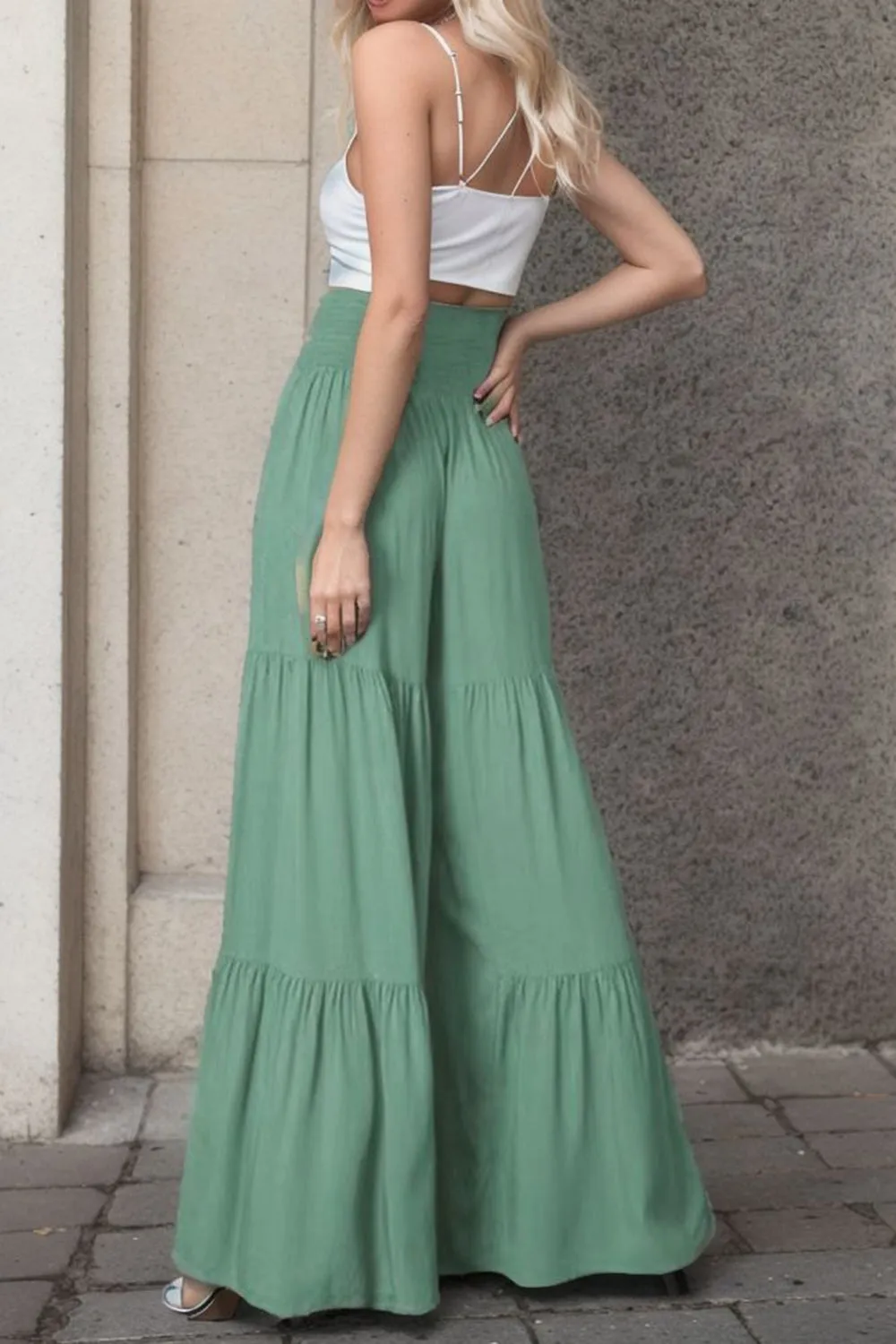 Wide Leg Pants Women's Boho Tied Waist Loose Fit Flowy Bell bottom Pants