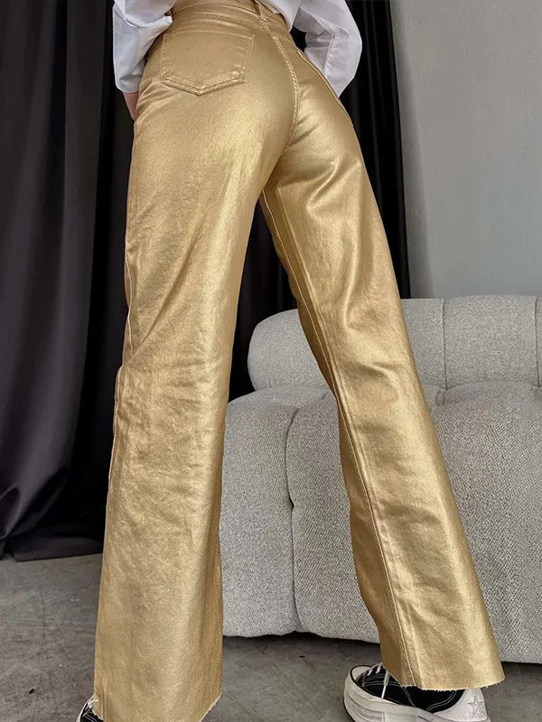 Wide Leg Pockets Solid Color Pants Trousers