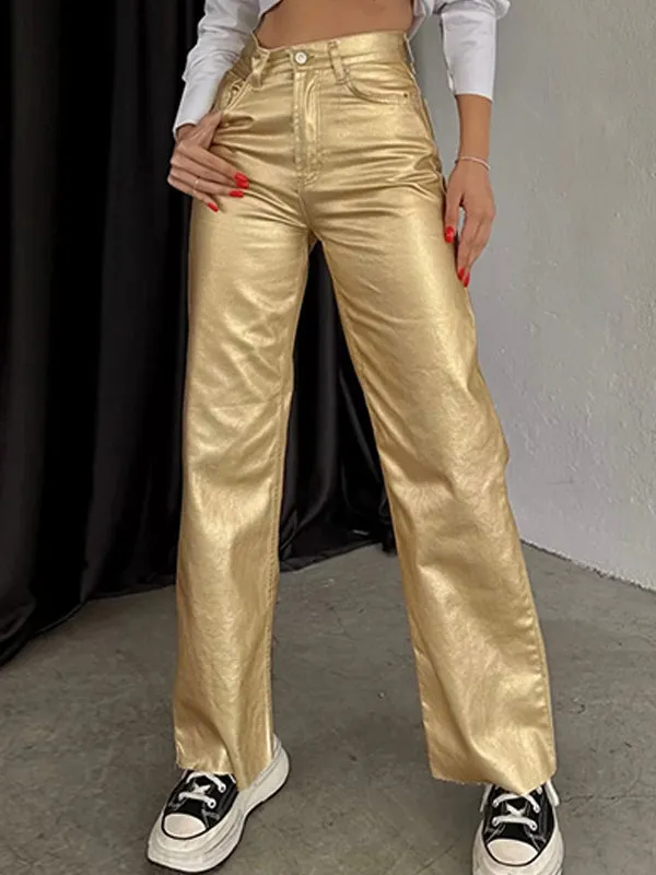 Wide Leg Pockets Solid Color Pants Trousers