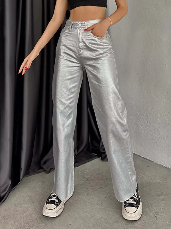 Wide Leg Pockets Solid Color Pants Trousers