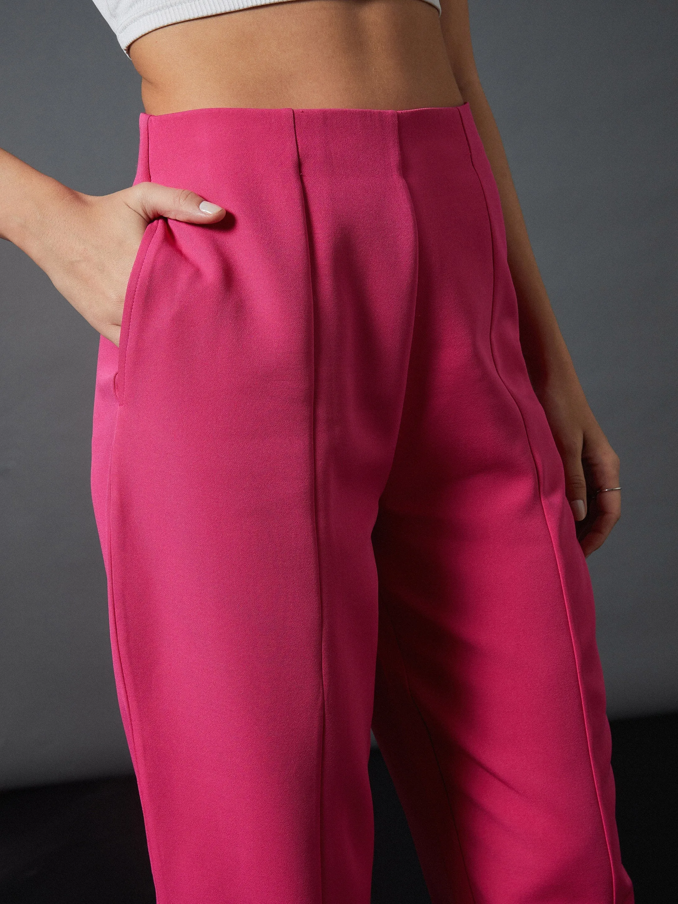 Women Pink Shawl Collar Blazer With Balloon Fit Pants