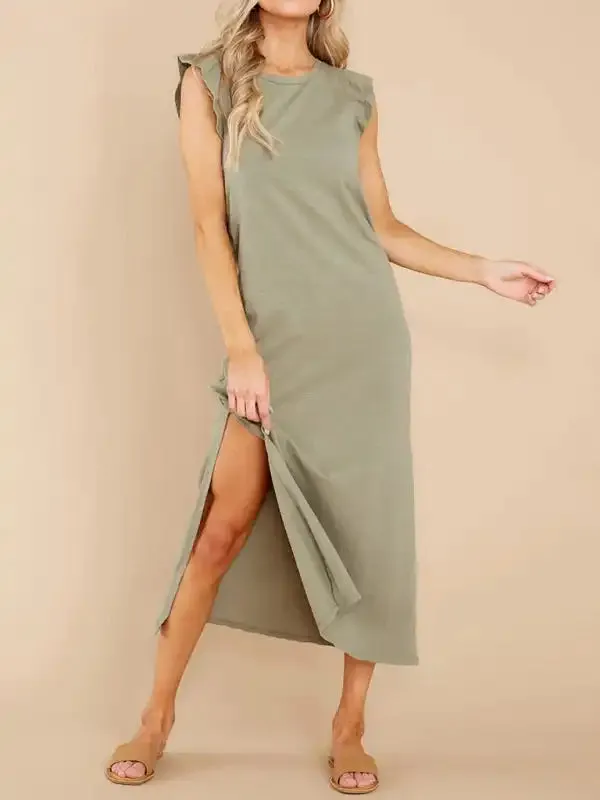 Women’s A-line mid-length knitted dress with wooden ears