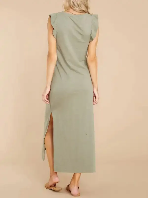 Women’s A-line mid-length knitted dress with wooden ears