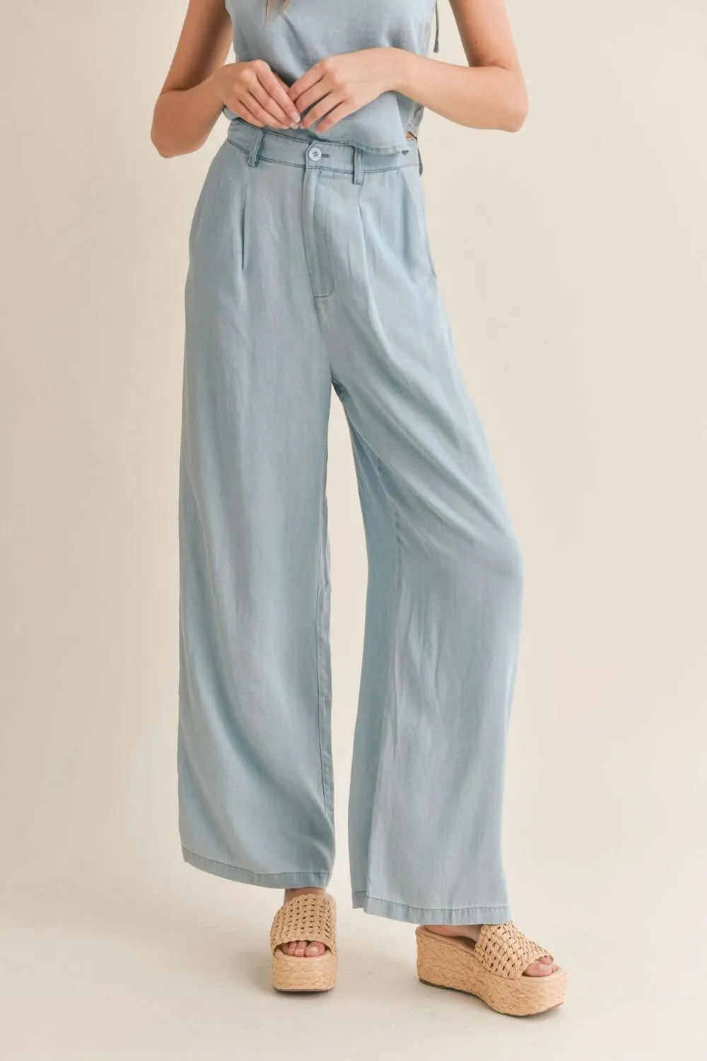 Women's Chambray Trouser Pants | Light Wash Denim