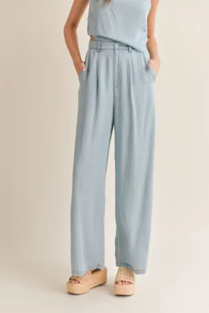 Women's Chambray Trouser Pants | Light Wash Denim