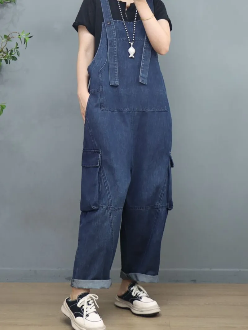 Women's Denim Loose Large Size Stylish Dungarees Overalls With Pockets