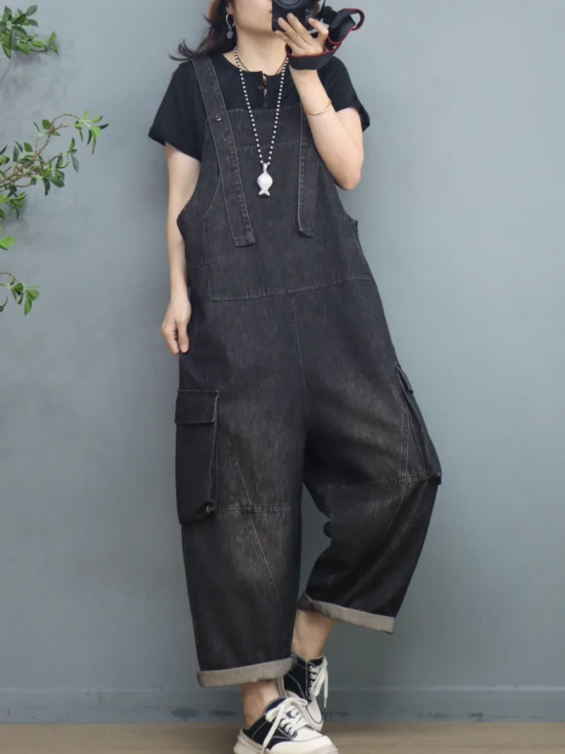 Women's Denim Loose Large Size Stylish Dungarees Overalls With Pockets