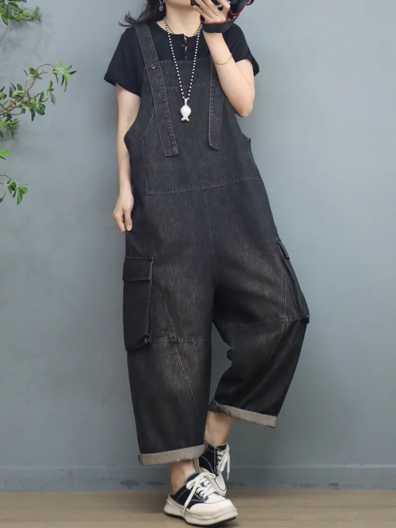 Women's Denim Loose Large Size Stylish Dungarees Overalls With Pockets