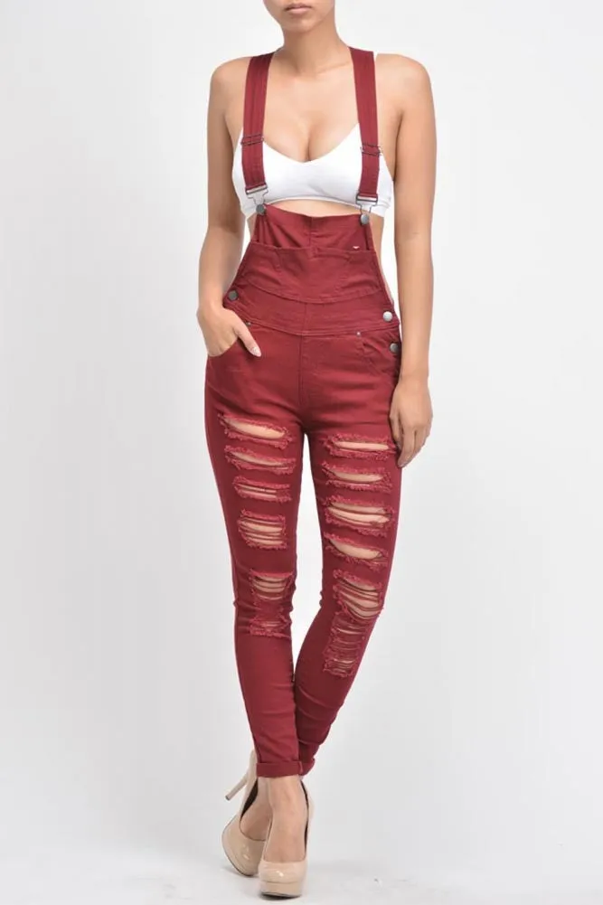 Women's Destroyed Skinny Overalls