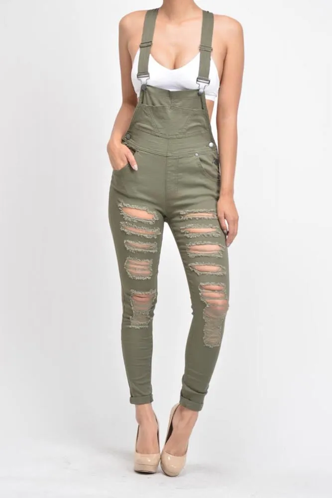 Women's Destroyed Skinny Overalls