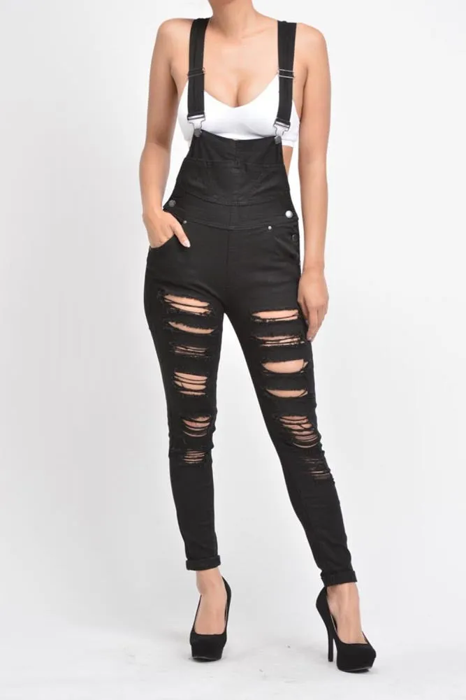 Women's Destroyed Skinny Overalls