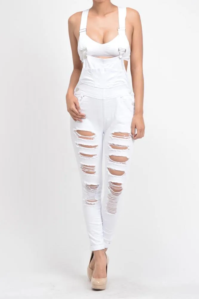 Women's Destroyed Skinny Overalls