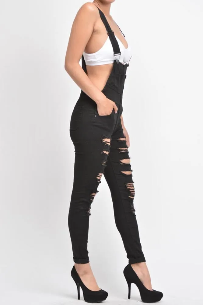 Women's Destroyed Skinny Overalls