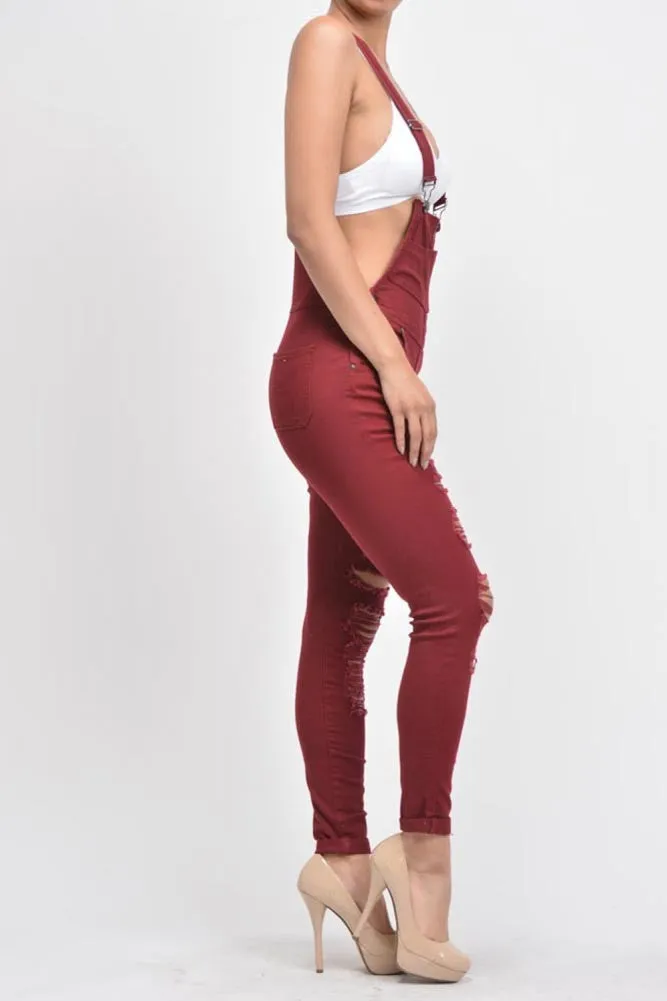 Women's Destroyed Skinny Overalls