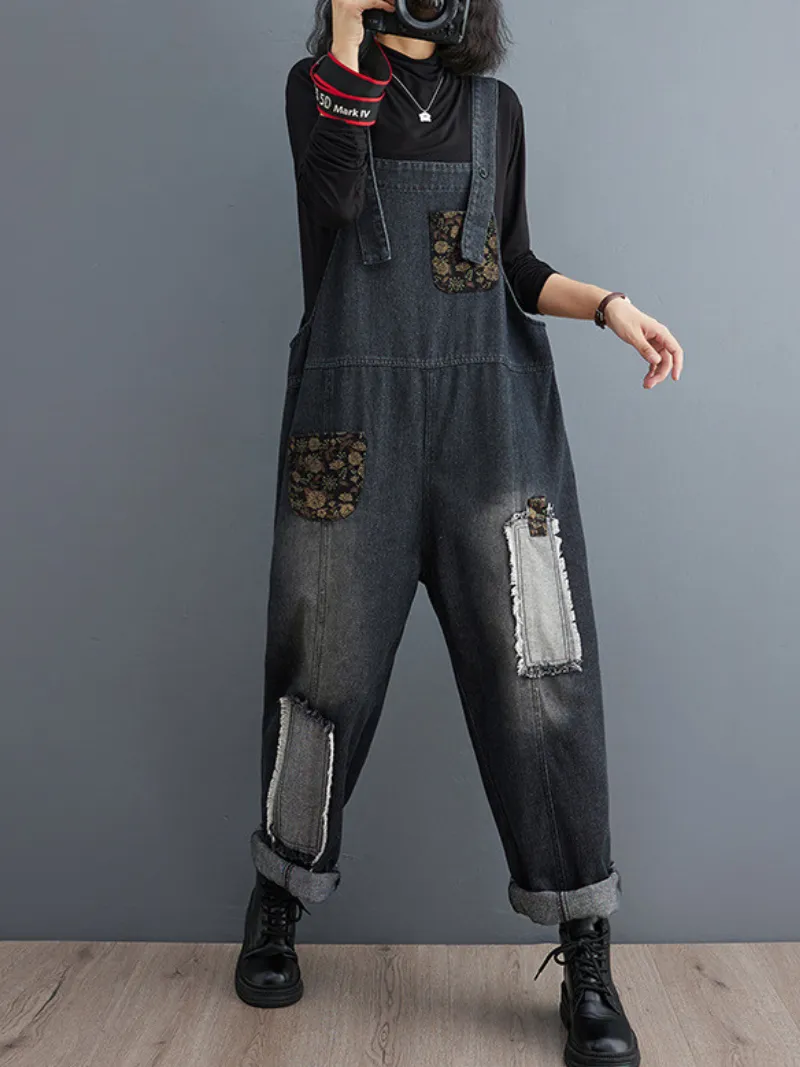 Women's Stylish and Relaxed Vibe Loose Embroidered Overalls Dungarees