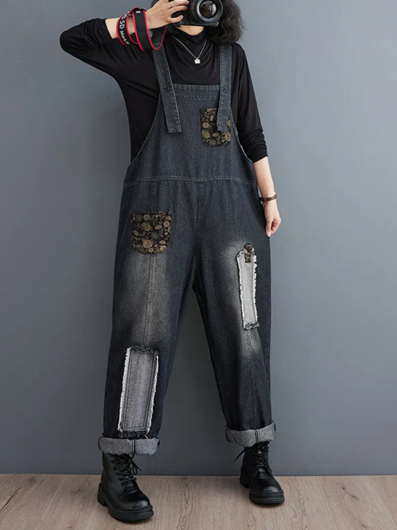 Women's Stylish and Relaxed Vibe Loose Embroidered Overalls Dungarees