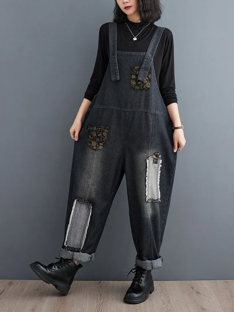 Women's Stylish and Relaxed Vibe Loose Embroidered Overalls Dungarees