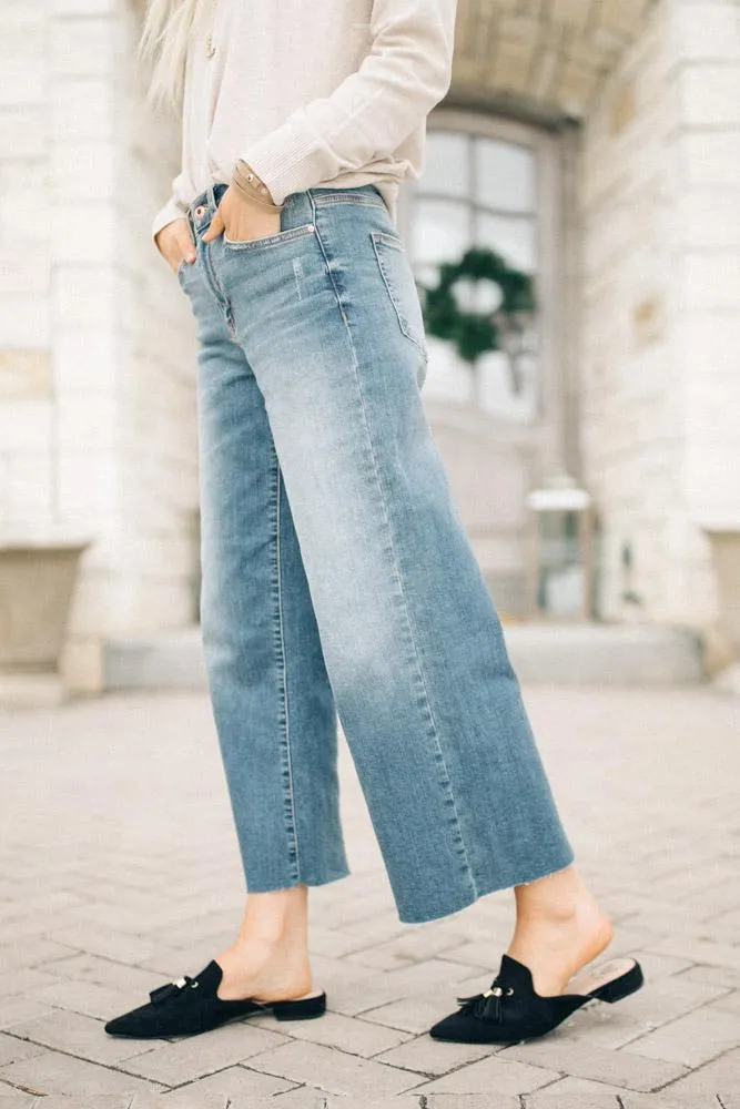 Yandow Wide Leg Cropped Denim in Medium Wash